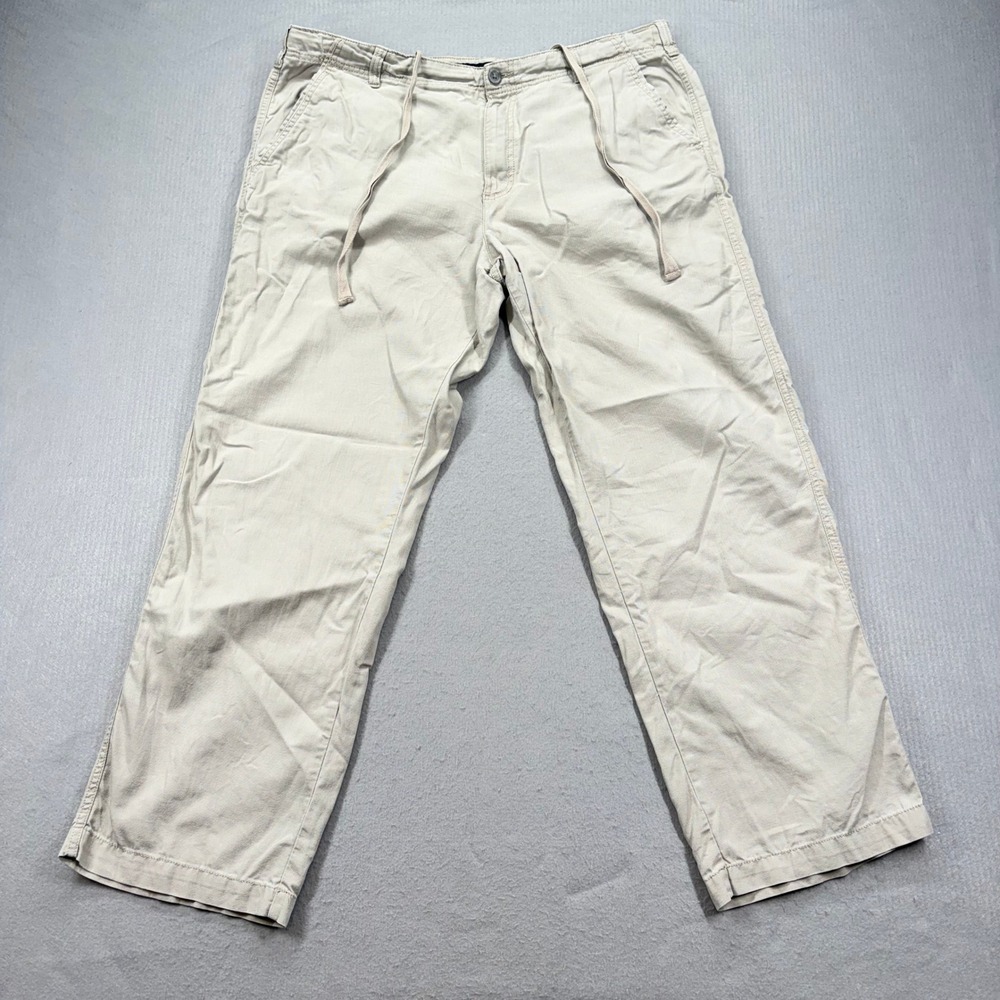 Marc Anthony Pants Mens 38x30 Tan Linen Blend Drawstring Straight Leg